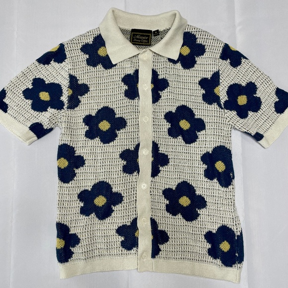 Massive Luxury Edition Men’s M Crochet Knit Floral Polo Shirt – Open-Weave Short - Picture 1 of 8